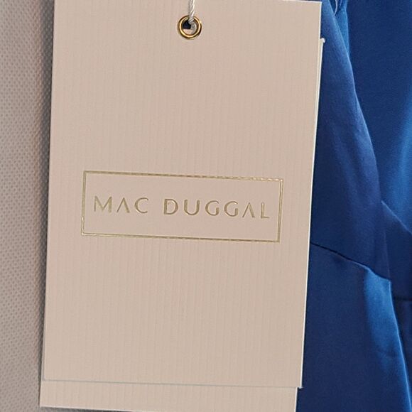 New MAC DUGGAL 68332 (8) Sapphire Blue Satin Puff Sleeve Open Back Formal Dress - Picture 11 of 15